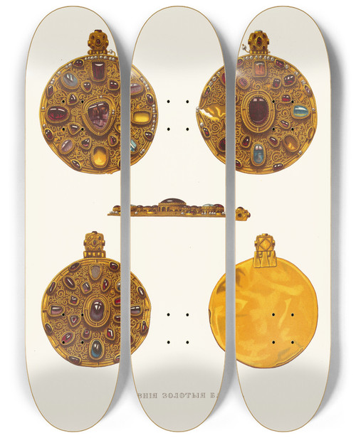 Triptych art skateboard deck of Fedor Grigoryevich Solntsev Drevniia Zolotiia Barmy Izobrazhenie 3 by Fedor Grigoryevich Solntsev (1801-1892)