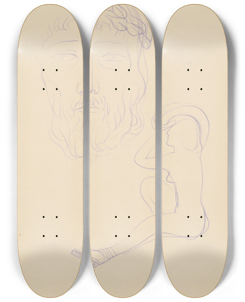 Triptych art skateboard deck of Mikul Galanda Sketchbook_99 by Mikulas Galanda (1895-1938)