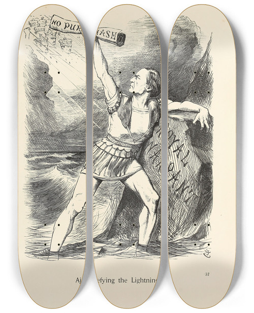 Triptych art skateboard deck of Sir John Tenniel Ajax Defying The Lightning by Sir John Tenniel (1820-1914)