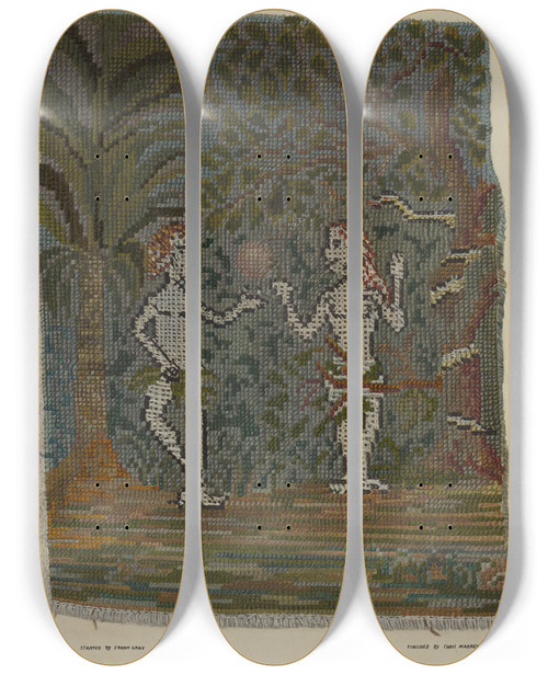 Triptych art skateboard deck of Frank Gray Adam Eve Embroidered Picture by Frank Gray