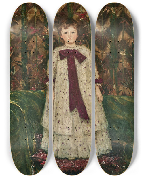 Triptych art skateboard deck of John Macallan Swan Portrait Of Miss Elfrida Marjorie Eden Later Countess Of Warwick 1887 1943 As A Child by John Macallan Swan (1847-1910)