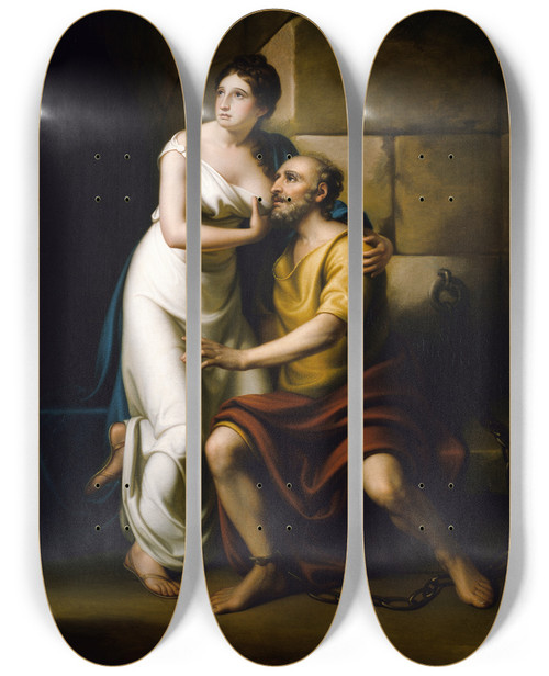 Triptych art skateboard deck of Rembrandt Peale The Roman Daughter by Rembrandt Peale (1778-1860)