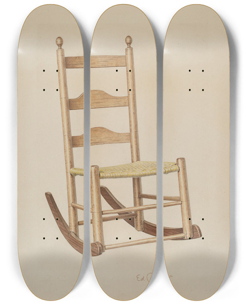 Triptych art skateboard deck of Edward Bashaw Rocking Chair by Edward Bashaw