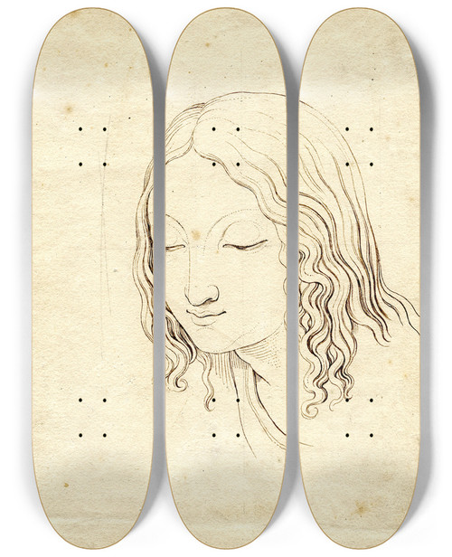 Triptych art skateboard deck of David Humbert De Superville The Head Of St Michael Detail From The Madonna With The Scales by David Humbert De Superville (1770-1849)