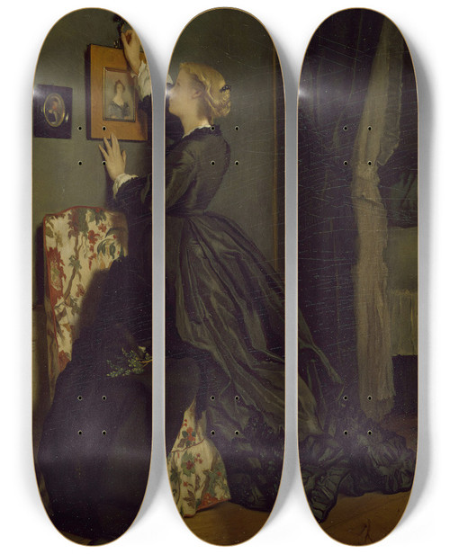 Triptych art skateboard deck of Alfred Stevens Palm Sunday by Alfred Stevens (1817-1875)