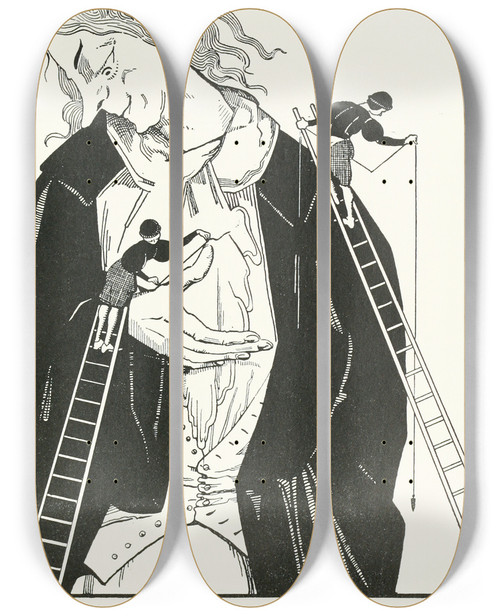 Triptych art skateboard deck of Jean De Bosschre Let Fall A Plumbline From My Collar To The Floor by Jean de Bosschre (1878-1953)