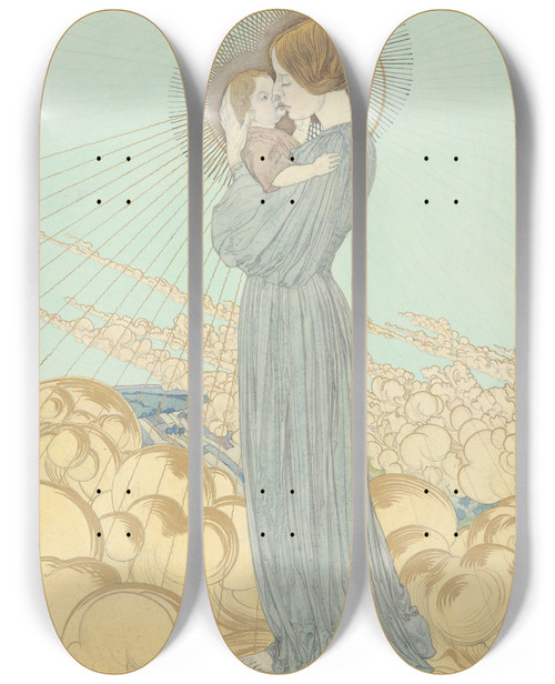 Triptych art skateboard deck of Carlos Schwabe Designs For The Front And Back Cover Of Levangile De Notre Seigneur Jesuschrist Selon Saint Pierre_2 by Carlos Schwabe (1866-1927)