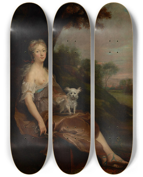 Triptych art skateboard deck of Cornelis Troost Portrait Of A Woman Seated In A Landscape As An Allegory Of Fidelity by Cornelis Troost (1696-1750)