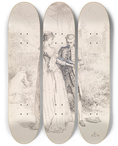 Triptych art skateboard deck of Sir John Everett Millais Thackerays Barry Lyndon Barry Lyndons First Love by Sir John Everett Millais (1829-1896)