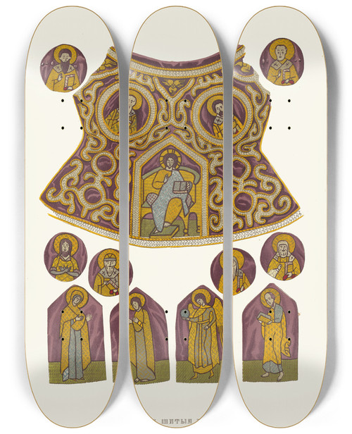 Triptych art skateboard deck of Fedor Grigoryevich Solntsev Drevniia Shitiia Barmy Izobrazhenie 2 V Nast Velich by Fedor Grigoryevich Solntsev (1801-1892)
