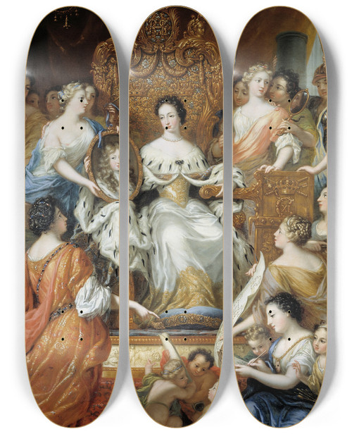 Triptych art skateboard deck of David Klcker Ehrenstrahl Allegori Ver Nkedrottning Hedvig Eleonoras Frmyndarregering by David Klocker Ehrenstrahl (1628-1698)