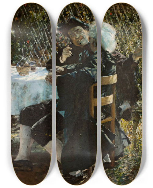 Triptych art skateboard deck of Aleksander Gierymski Priest In Conversation With A Man In A Frock Coat by Aleksander Gierymski (1850-1901)
