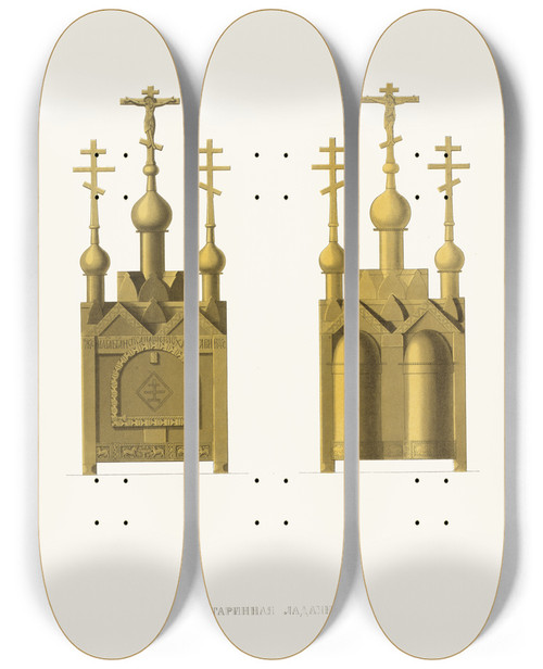 Triptych art skateboard deck of Fedor Grigoryevich Solntsev Starinnaia Ladannitsa V 12 Um Izobrazhenie 1 by Fedor Grigoryevich Solntsev (1801-1892)