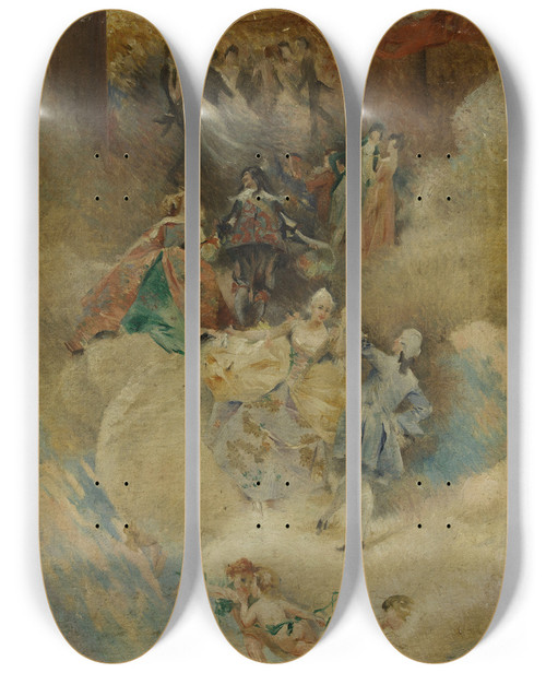 Triptych art skateboard deck of Aim Morot La Peinture Travers Les Ges La Danse Travers Les Ges by Aime Morot (1850-1913)