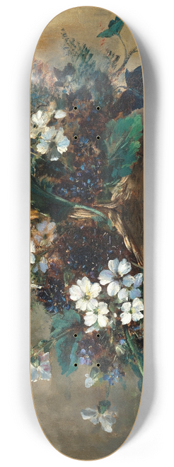 Eugne Henri Cauchois - A Wicker Basket with Black Hellebore and Violets 8.25 inch art skate deck