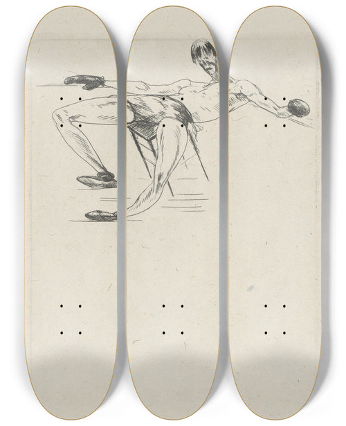 Triptych art skateboard deck of Andr Dunoyer De Segonzac Tableau De La Boxe Illustr De 29 Gravures Leauforte Pl 34 by Andre Dunoyer De Segonzac (1884-1974)