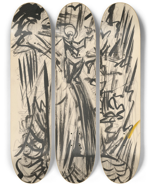 Triptych art skateboard deck of Jn Novk Nboensk Motv by Jan Novak (1921-1944)