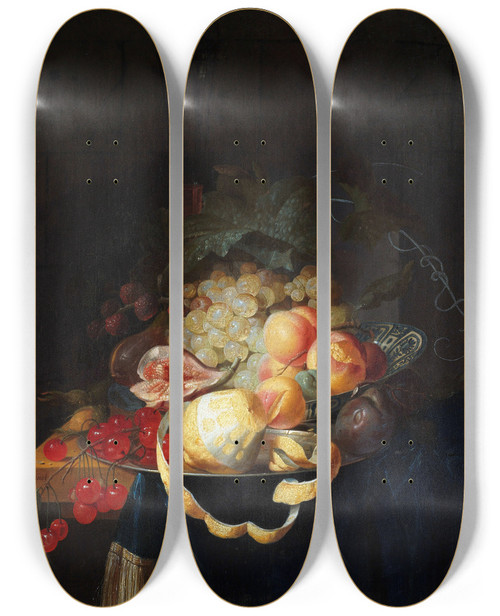Triptych art skateboard deck of Johannes Hannot Still Life With Fruit by Johannes Hannot (1633-1684)