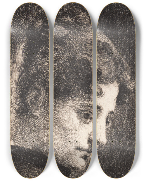 Triptych art skateboard deck of Frans Schwartz Profilhoved Af En Ung Pige Vendt Mod Hjre by Frans Schwartz (1850-1917)