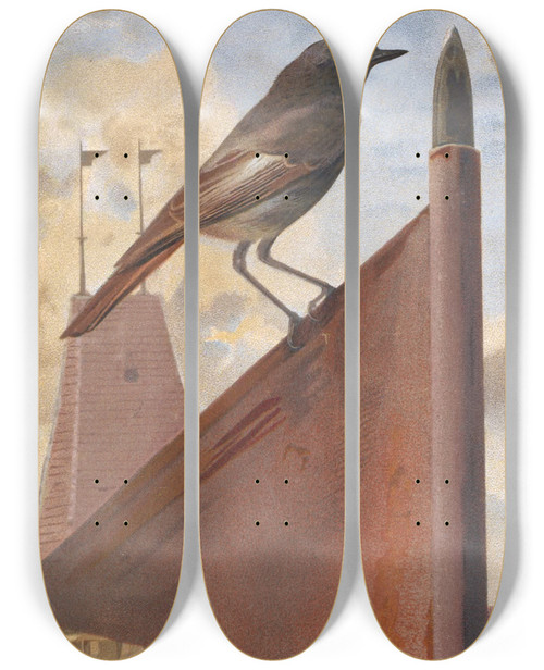 Triptych art skateboard deck of Lopaul Robert Rouge Queue by Leo Paul Robert (1851-1923)