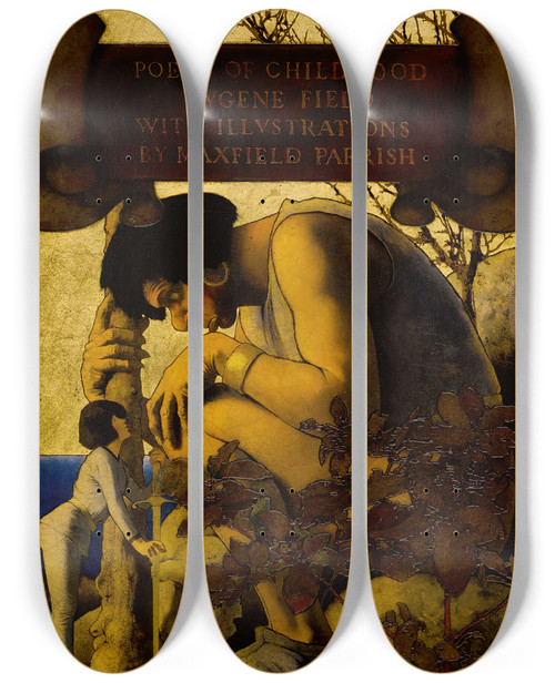 Triptych art skateboard deck of Maxfield Parrish Giant With Jack At His Feet Poems Of Childhood by Maxfield Parrish (1870-1966)