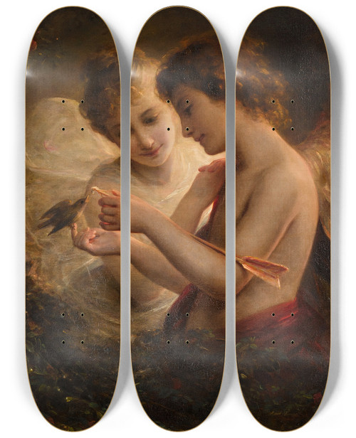 Triptych art skateboard deck of August Riedel Cupid And Psyche by August Riedel (1799-1883)