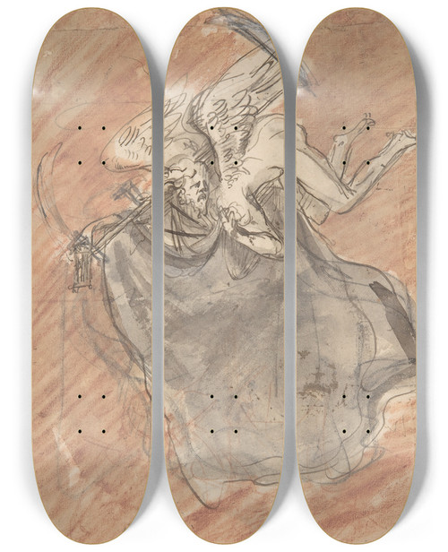 Triptych art skateboard deck of Pieter Verbruggen The Younger Design For A Sepulchral Monument With An Allegory Of Time_2 by Pieter Verbruggen The Younger (1648-1691)