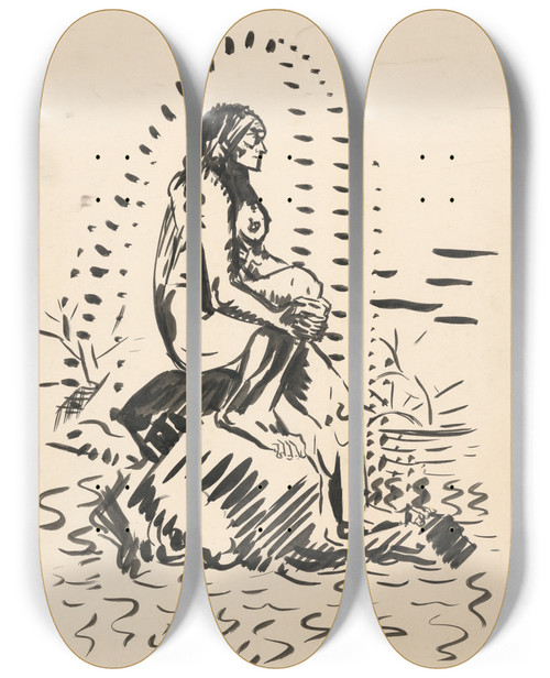 Triptych art skateboard deck of Arnold Peter Weiszkubnan By The Water by Arnold Peter Weisz-Kubnan (1898-1944)