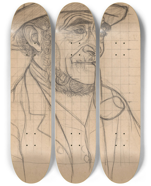 Triptych art skateboard deck of Jan Veth Boer Met Een Pijp Naar Rechts by Jan Veth (1864-1925)