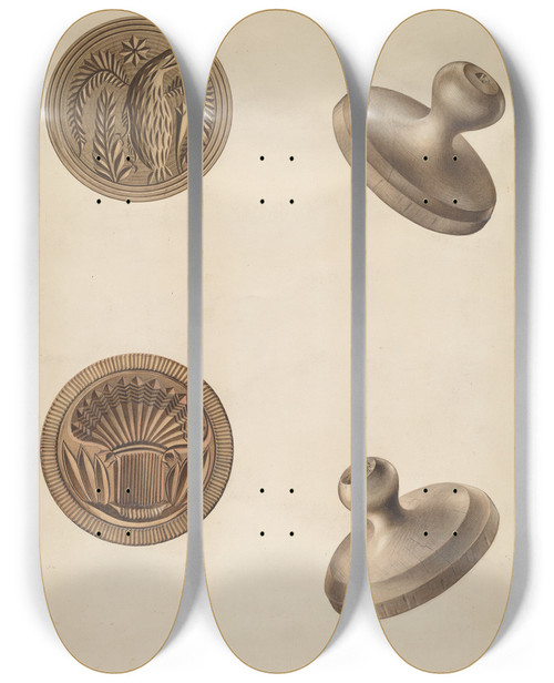 Triptych art skateboard deck of Wellington Blewett Butter Mold_2 by Wellington Blewett (20-)