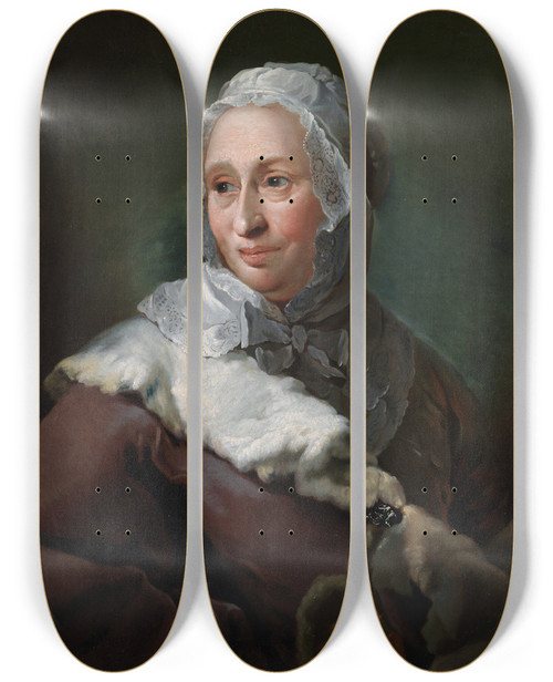 Triptych art skateboard deck of Carl Gustaf Pilo Portrait Of Elisabeth Marie Fabritius Ne Dabbeste by Carl Gustaf Pilo (1711-1793)