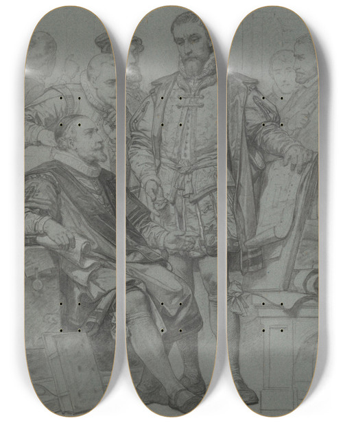 Triptych art skateboard deck of Nicaise De Keyser The Architect Cornelis Floris Ii_2 by Nicaise De Keyser (1813-1887)