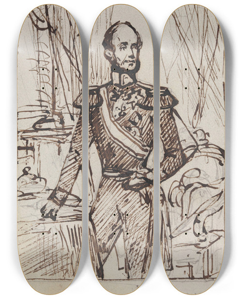Triptych art skateboard deck of Nicaise De Keyser Portrait Of A Man_3 by Nicaise De Keyser (1813-1887)