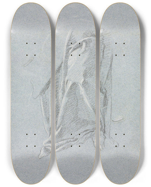 Triptych art skateboard deck of Francesco Lorenzi Verona Sketchbook Drapery With Foot Page 83 by Francesco Lorenzi (1723-1787)