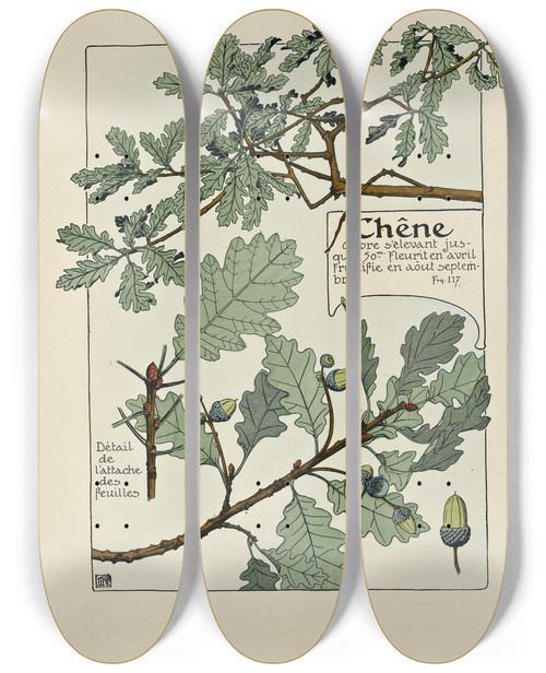 Triptych art skateboard deck of Maurice Pillard Verneuil Chene by Maurice Pillard Verneuil (1869-1942)