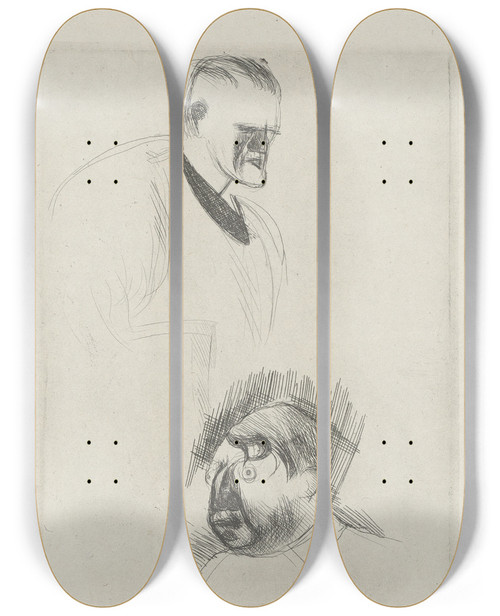 Triptych art skateboard deck of Andr Dunoyer De Segonzac Tableau De La Boxe Illustr De 29 Gravures Leauforte Pl 48 by Andre Dunoyer De Segonzac (1884-1974)