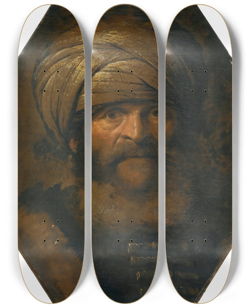 Triptych art skateboard deck of Giovanni Benedetto Castiglione A Bearded Man Wearing Aturban by Giovanni Benedetto Castiglione (1609-1664)
