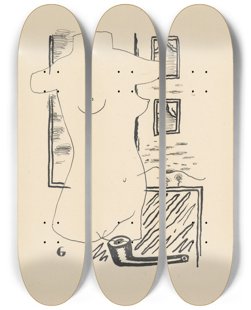 Triptych art skateboard deck of Mikul Galanda Woman And A Pipe by Mikulas Galanda (1895-1938)