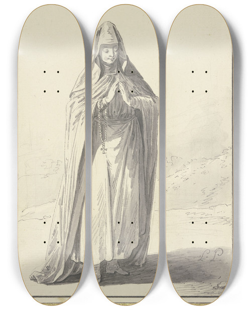 Triptych art skateboard deck of Jeanbaptiste Le Prince Religieuse De Lordre De Saint Bazile En Habit Der Choeur by Jean-Baptiste Le Prince (1734-1781)