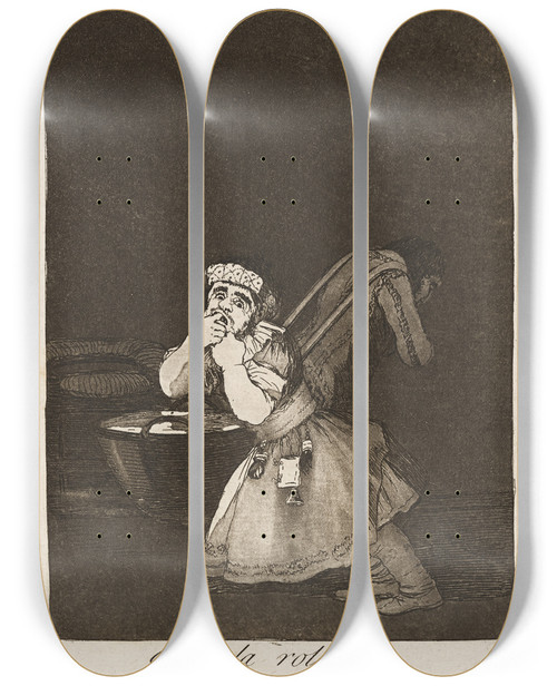 Triptych art skateboard deck of Francisco De Goya El De La Rollona Nannys Boy by Francisco de Goya (1746-1828)