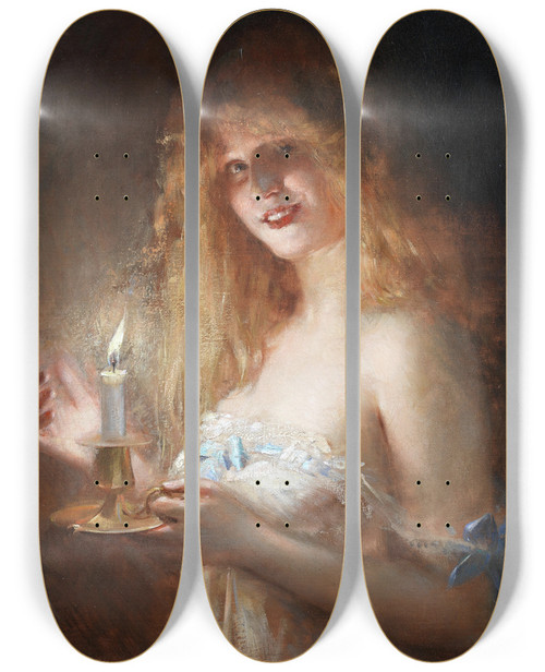 Triptych art skateboard deck of Lon Franois Comerre Off To Bed by Leon Francois Comerre (1850-1916)