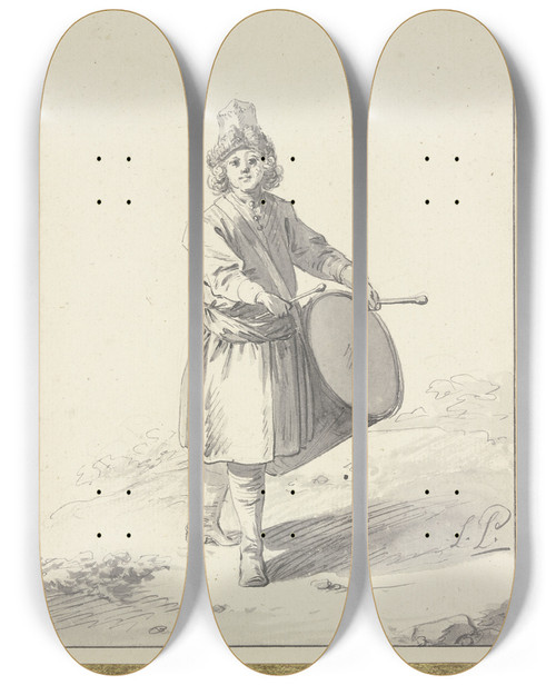 Triptych art skateboard deck of Jeanbaptiste Le Prince Tambour De Strelits by Jean-Baptiste Le Prince (1734-1781)
