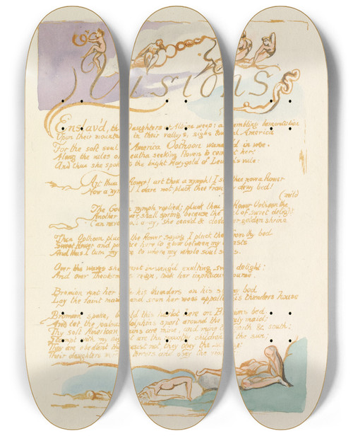 Triptych art skateboard deck of William Blake Visions Of The Daughters Of Albion Pl 03 by William Blake (1757-1827)