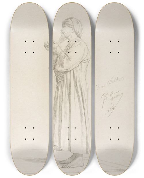 Triptych art skateboard deck of Jeanlon Grme Arab Standing In Prayer by Jean-Lon Grme (1824-1904)