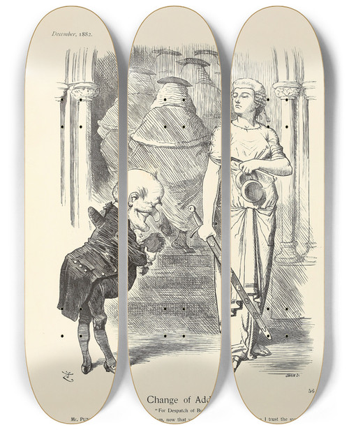 Triptych art skateboard deck of Sir John Tenniel Change Of Address by Sir John Tenniel (1820-1914)