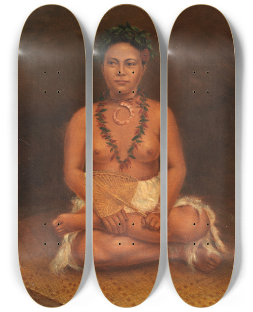 Triptych art skateboard deck of Antonio Zeno Shindler Samoan Woman_2 by Antonio Zeno Shindler (1823-1899)