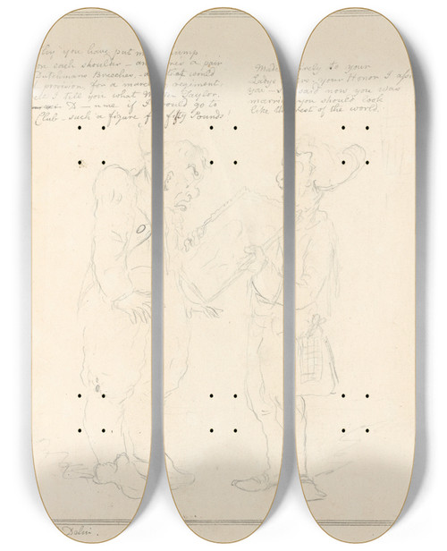 Triptych art skateboard deck of George Moutard Woodward Matrimonial Comforts A Fashionable Suit by George Moutard Woodward (1765-1809)
