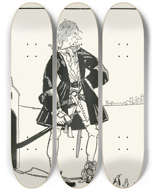 Triptych art skateboard deck of Jean De Bosschre His Voice Was Shrill But Very Clear And Articulate by Jean de Bosschre (1878-1953)