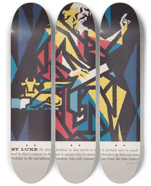 Triptych art skateboard deck of Joseph Binder St Luke by Joseph Binder (1898-1972)