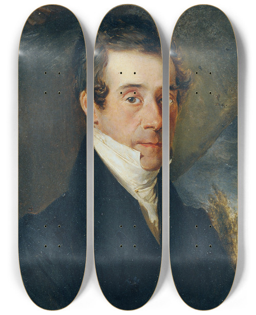 Triptych art skateboard deck of Moritz Michael Daffinger Herrenportrt by Moritz Michael Daffinger (1790-1849)